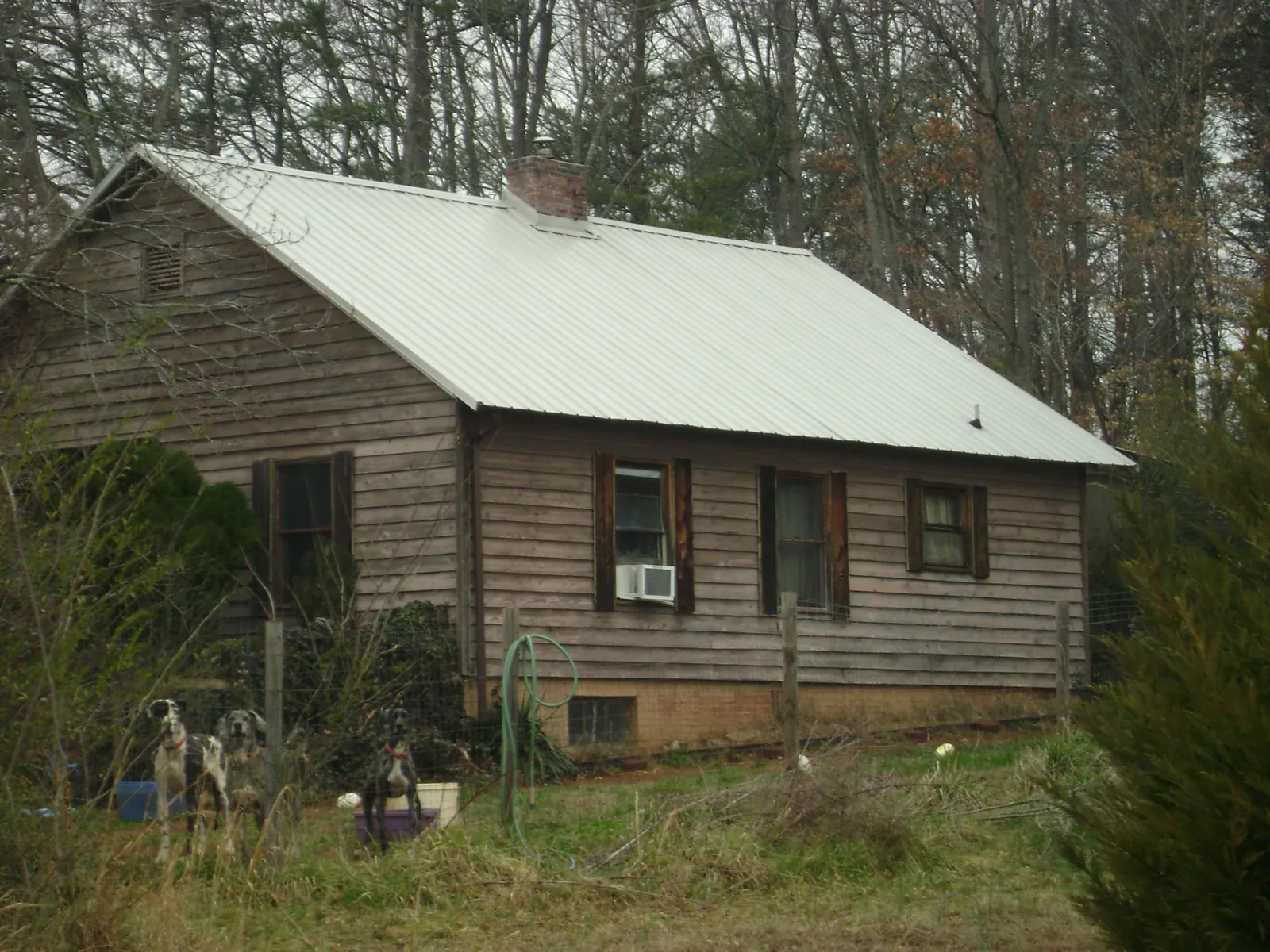 White metal roof on an old wood sided farmhouse, from a Asphalt Shingle Roof Repair job in West Park